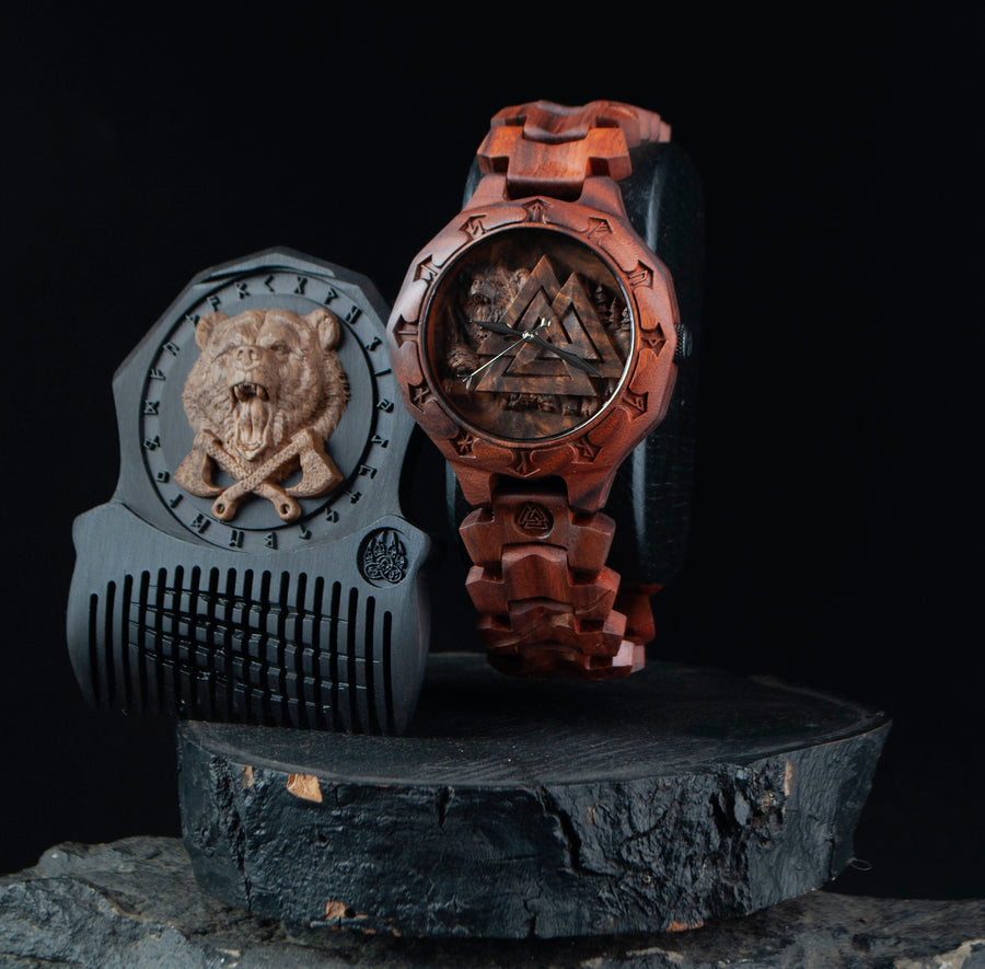Valknut Bear — Norse Wooden Watch