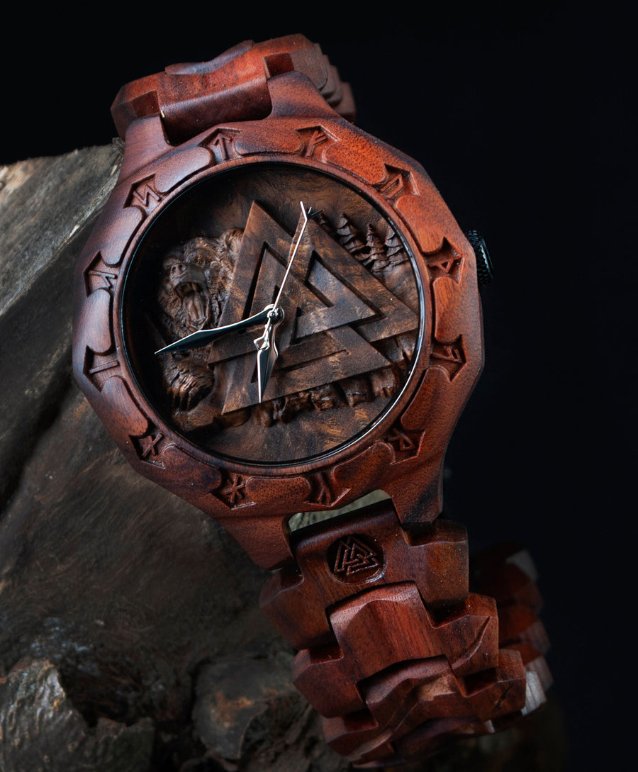 Valknut Bear — Norse Wooden Watch