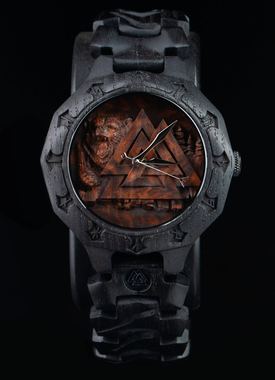 Valknut Bear — Bog Oak Watch Set